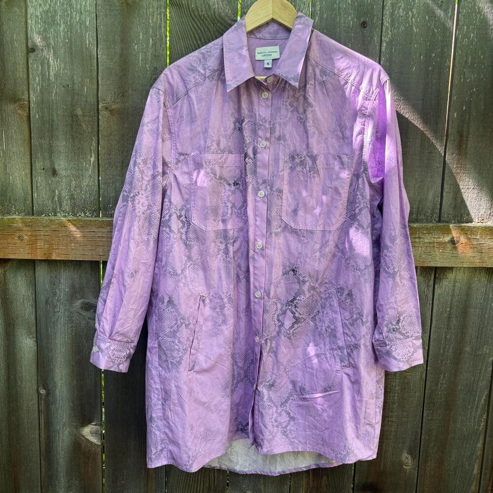 Rebecca Minkoff Greene Purple Snakeskin Long Sleeve Button Up Shirt Dress Small